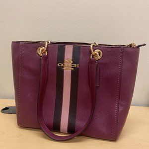 NWOT COACH CENTER STRIPE VARSITY TOTE HANDBAG - Dark Berry